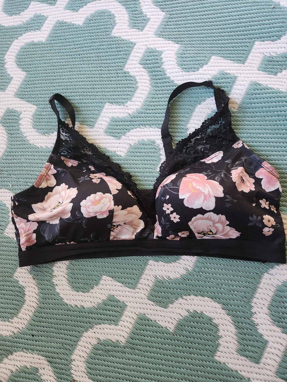torrid Black Bralette with Pink Floral Lace Trim